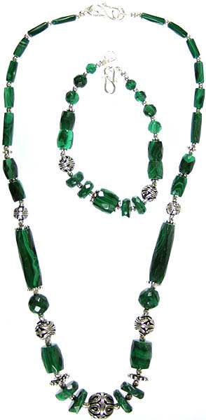 Faceted Malachite Necklace with Matching Bracelet Set