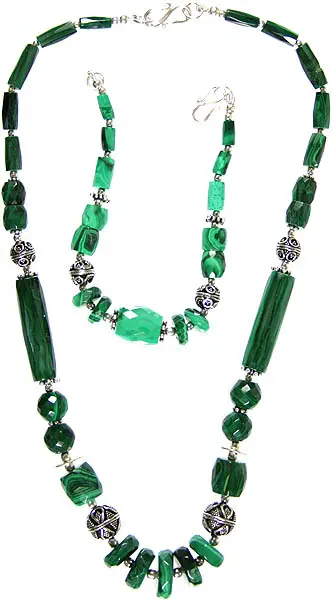 Faceted Malachite Necklace with Matching Bracelet Set