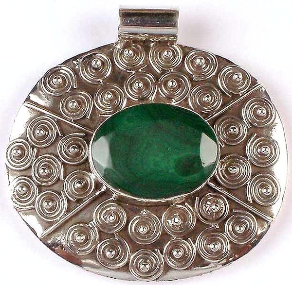 Faceted Malachite Pendant with Spirals