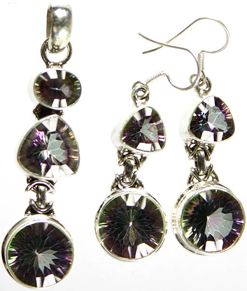 Faceted Mystic Topaz Pendant with Earrings