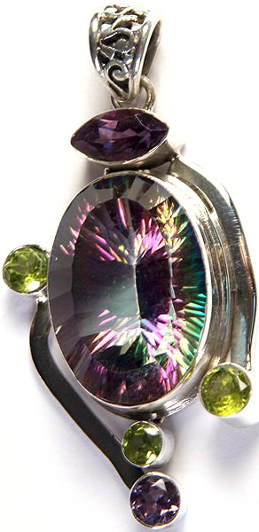 Faceted Mystic Topaz Pendant with Peridot