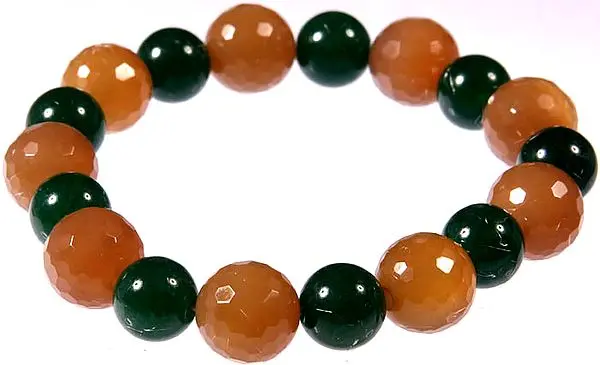 Faceted Orange Aventurine and Green Onyx Balls Stretch Bracelet