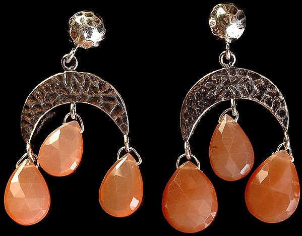 Faceted Orange Moonstone Earrings