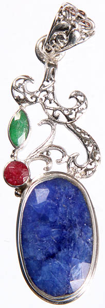Faceted Gemstone Pendant (Blue Sapphire, Ruby and Emerald)