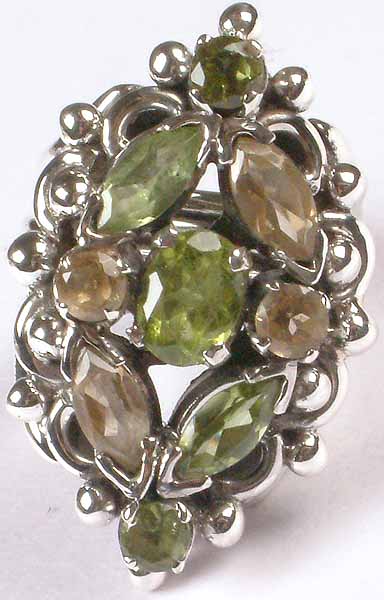Faceted Peridot and Citrine Ring