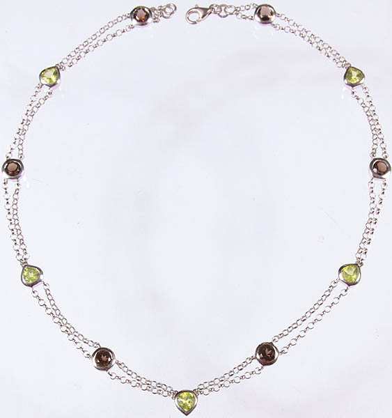 Faceted Peridot and Smoky Quartz Necklace