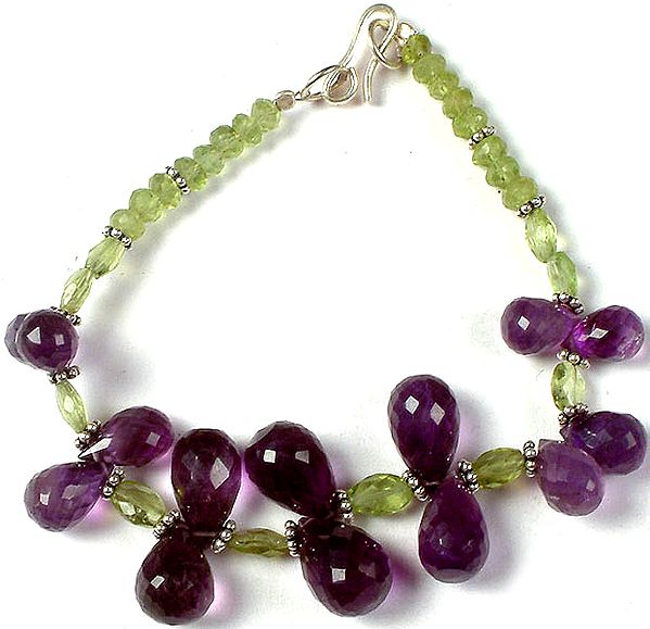 Faceted Peridot Beaded Bracelet with Amethyst