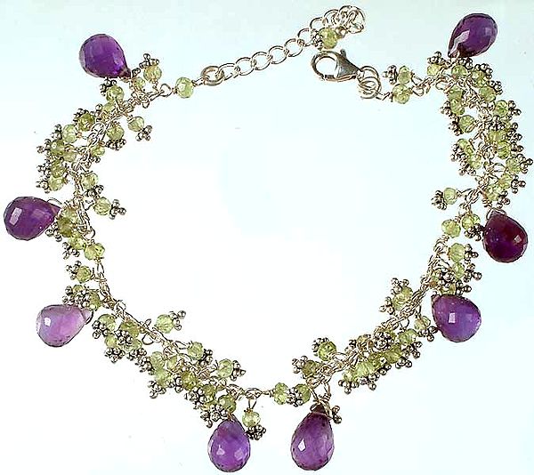 Faceted Peridot Bunch Bracelet with Amethyst