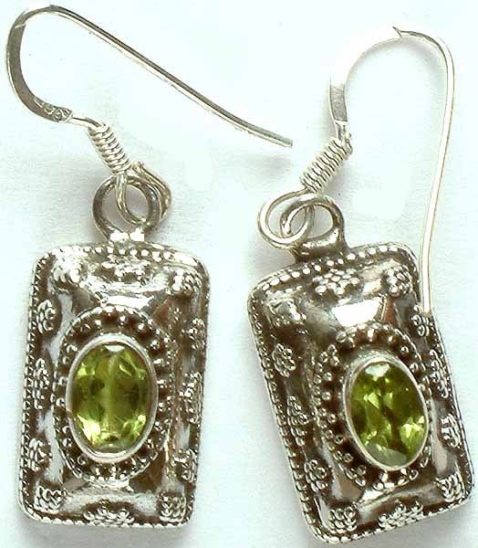 Faceted Peridot Earrings with Granulation