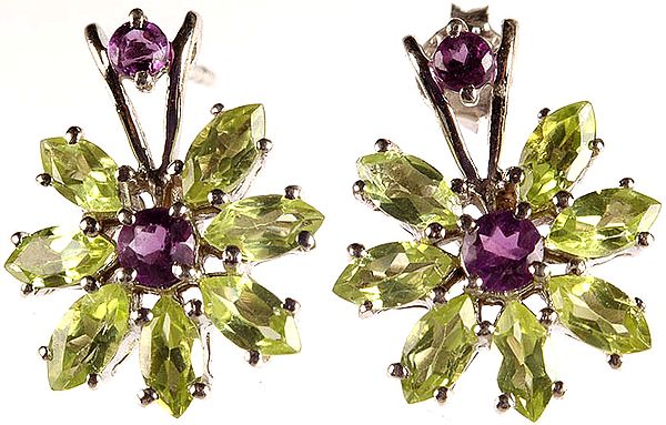 Faceted Peridot Marquis Earrings with Amethyst