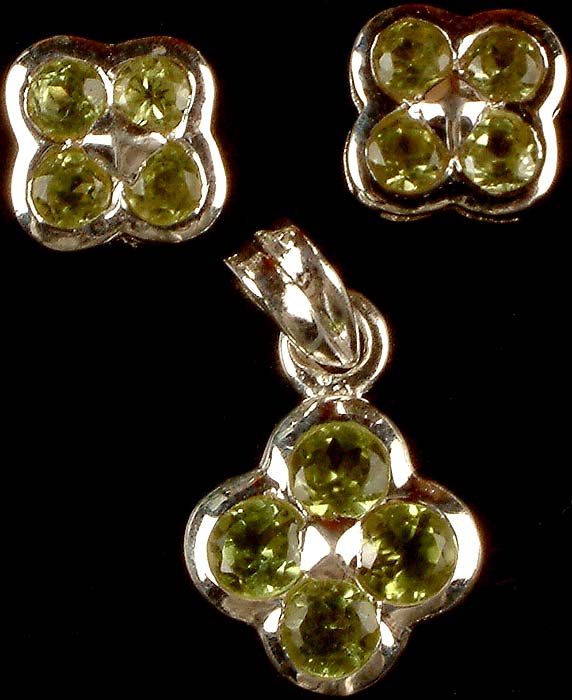 Faceted Peridot Pendant with Matching Earrings