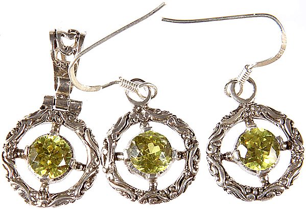 Faceted Peridot Pendant with Matching Earrings Set