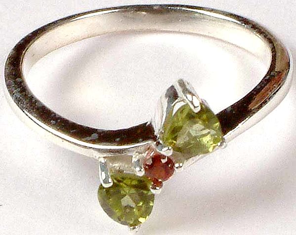 Faceted Peridot Ring with Garnet
