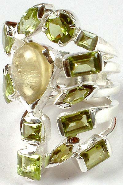 Faceted Peridot Ring with Lemon Topaz