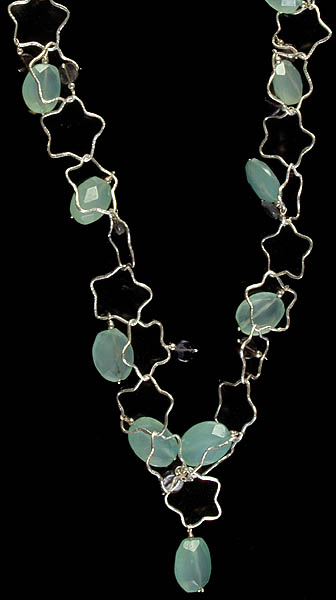 Faceted Peru Chalcedony and Iolite Necklace