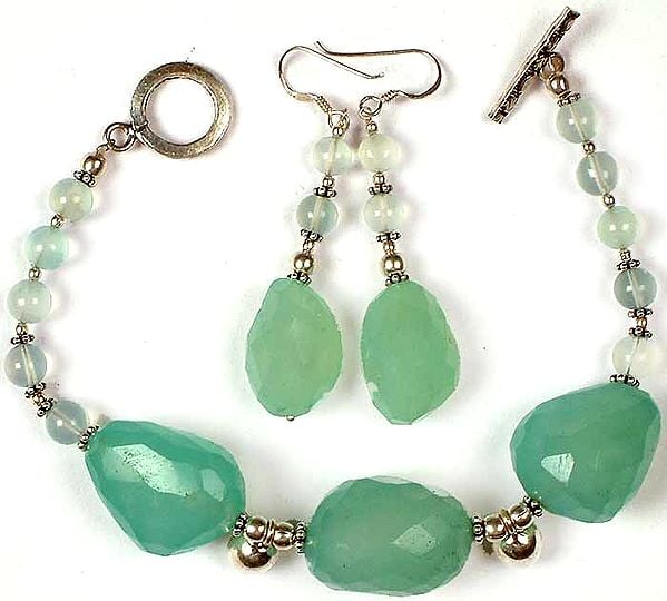 Faceted Peru Chalcedony Bracelet with Matching Earrings
