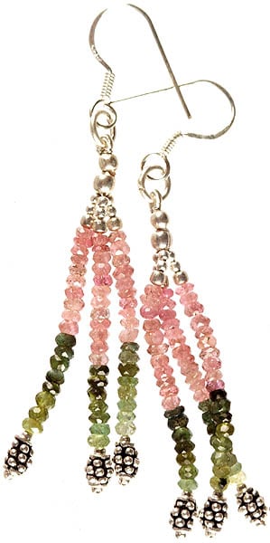 Faceted Pink and Green Tourmaline Beaded Earrings