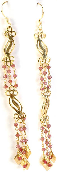 Faceted Pink Tourmaline Designer Gold Plated Earrings