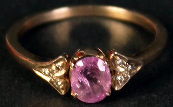 Faceted Pink Tourmaline Oval Ring with Diamond