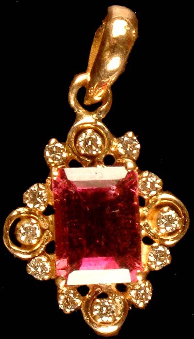 Faceted Pink Tourmaline Pendant with Diamonds
