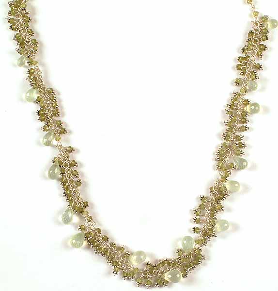 Faceted Prehnite Drop Necklace With Peridot