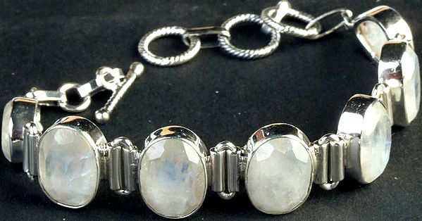 Faceted Oval Rainbow Moonstone Bracelet with Toggle Lock