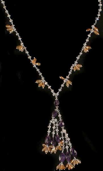 Faceted Rainbow Moonstone, Citrine & Amethyst Necklace