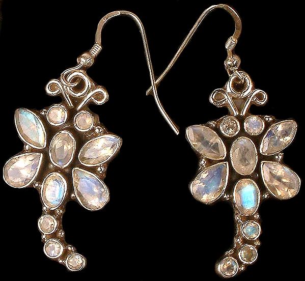 Faceted Rainbow Moonstone Dragonfly Earrings