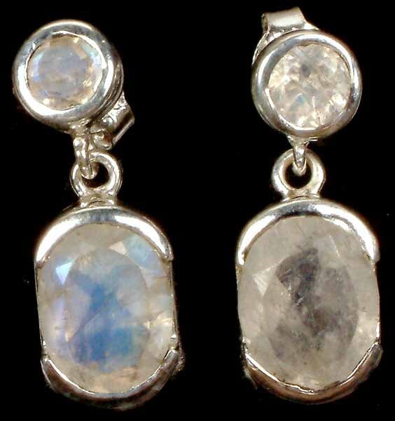 Faceted Rainbow Moonstone Earrings Exotic India Art 4458