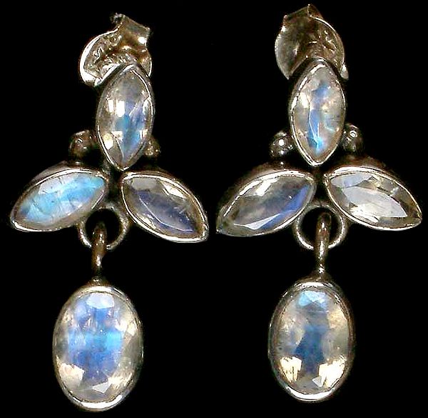 Faceted Rainbow Moonstone Earrings with Dangle