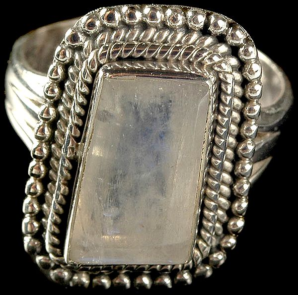Faceted Rainbow Moonstone Finger Ring