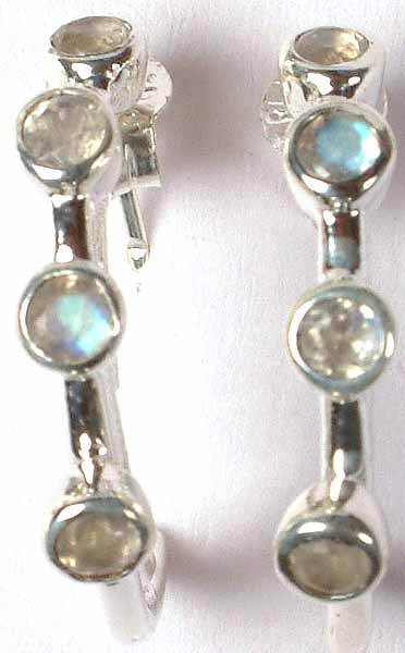 Faceted Rainbow Moonstone Hoops