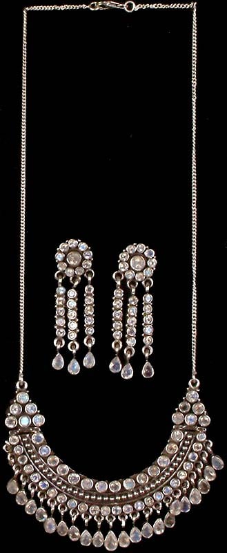 Faceted Rainbow Moonstone Necklace & Earrings Set