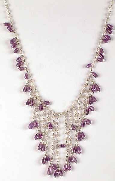 Faceted Rainbow Moonstone Necklace with Amethyst Drops