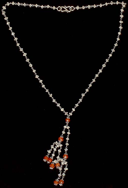 Faceted Rainbow Moonstone Necklace with Carnelian