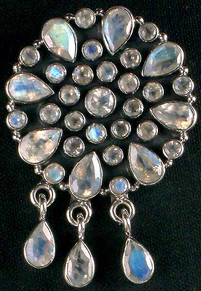Faceted Rainbow Moonstone Pendant with Dangles