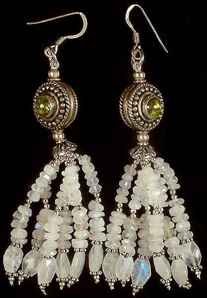 Faceted Rainbow Moonstone Showers with Peridot