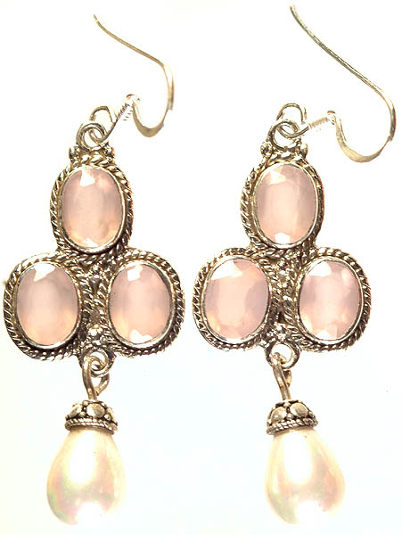 Faceted Rose Quartz and Pearl Earrings