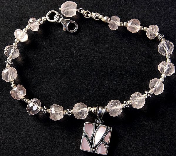 Faceted Rose Quartz Bracelet with Inlay Shell Charm