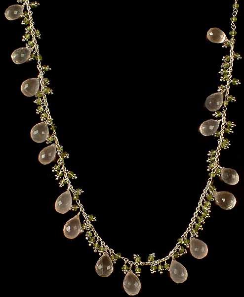 Faceted Rose Quartz Drop Necklace with Peridot