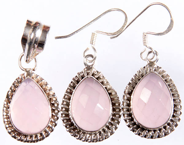 Faceted Rose Quartz Pendant with Matching Earrings Set