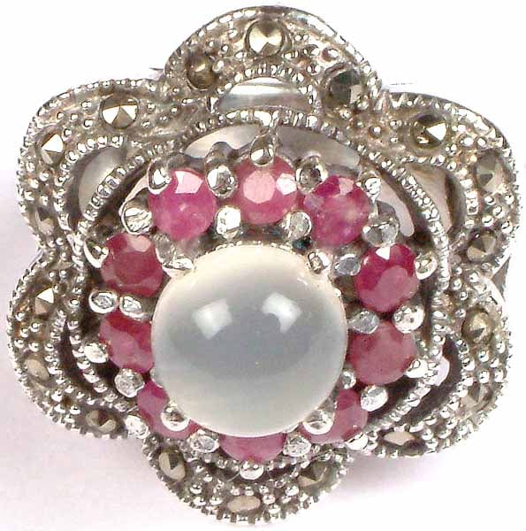 Faceted Ruby & Chalcedony Ring