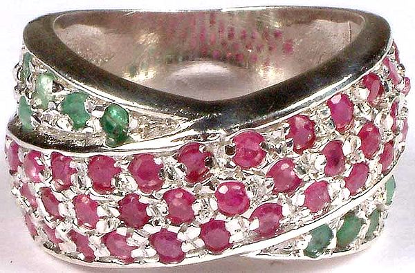 Faceted Ruby & Emerald Ring