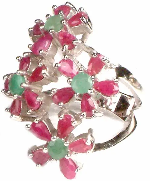 Faceted Ruby & Emerald Ring