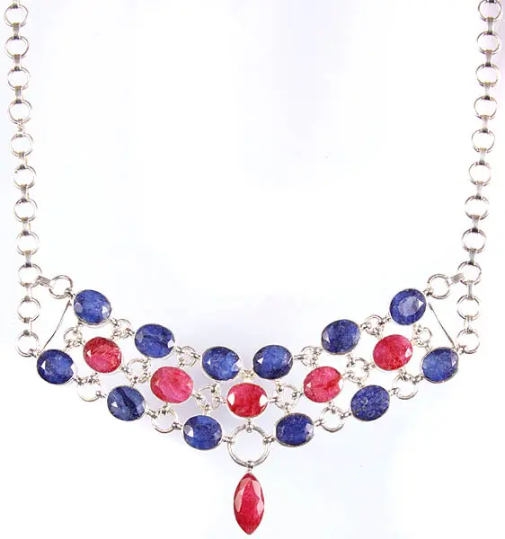 Faceted Ruby and Blue Sapphire Necklace