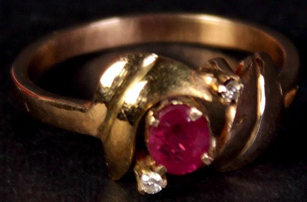 Faceted Ruby and Diamond Handcrafted Ring