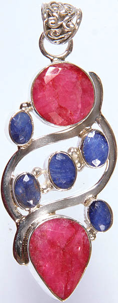 Faceted Ruby and Lapis Lazuli Pendant