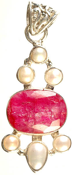 Faceted Ruby and Pearl Pendant