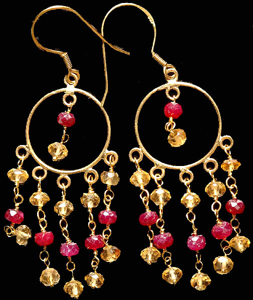 Faceted Ruby and Sapphire Hoop Chandeliers