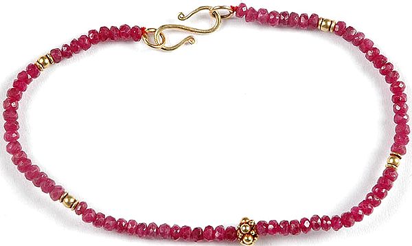 Faceted Ruby Bracelet with Gold Beads